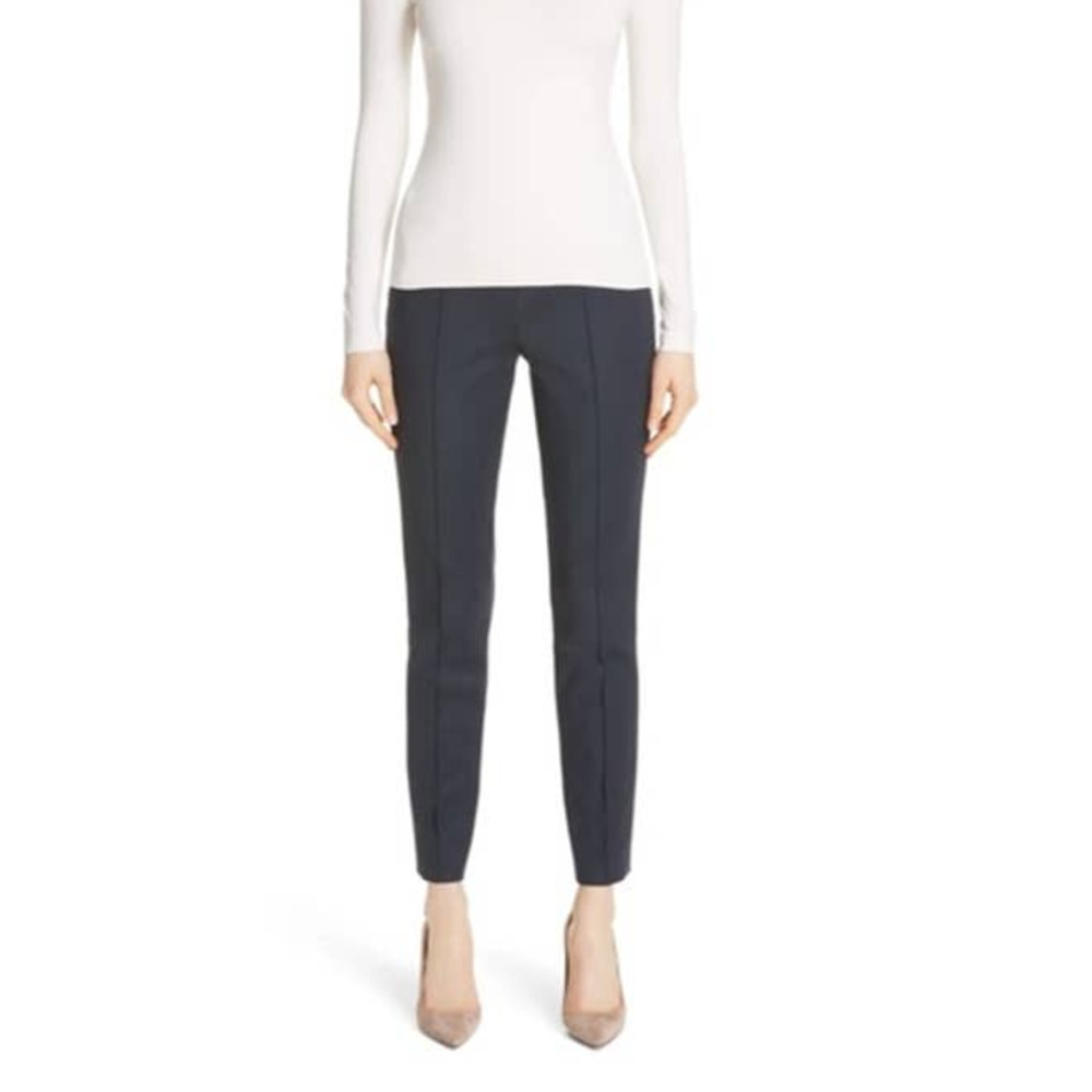 Akris Melissa Slim Techno Cotton Dress Pants 6 small navy